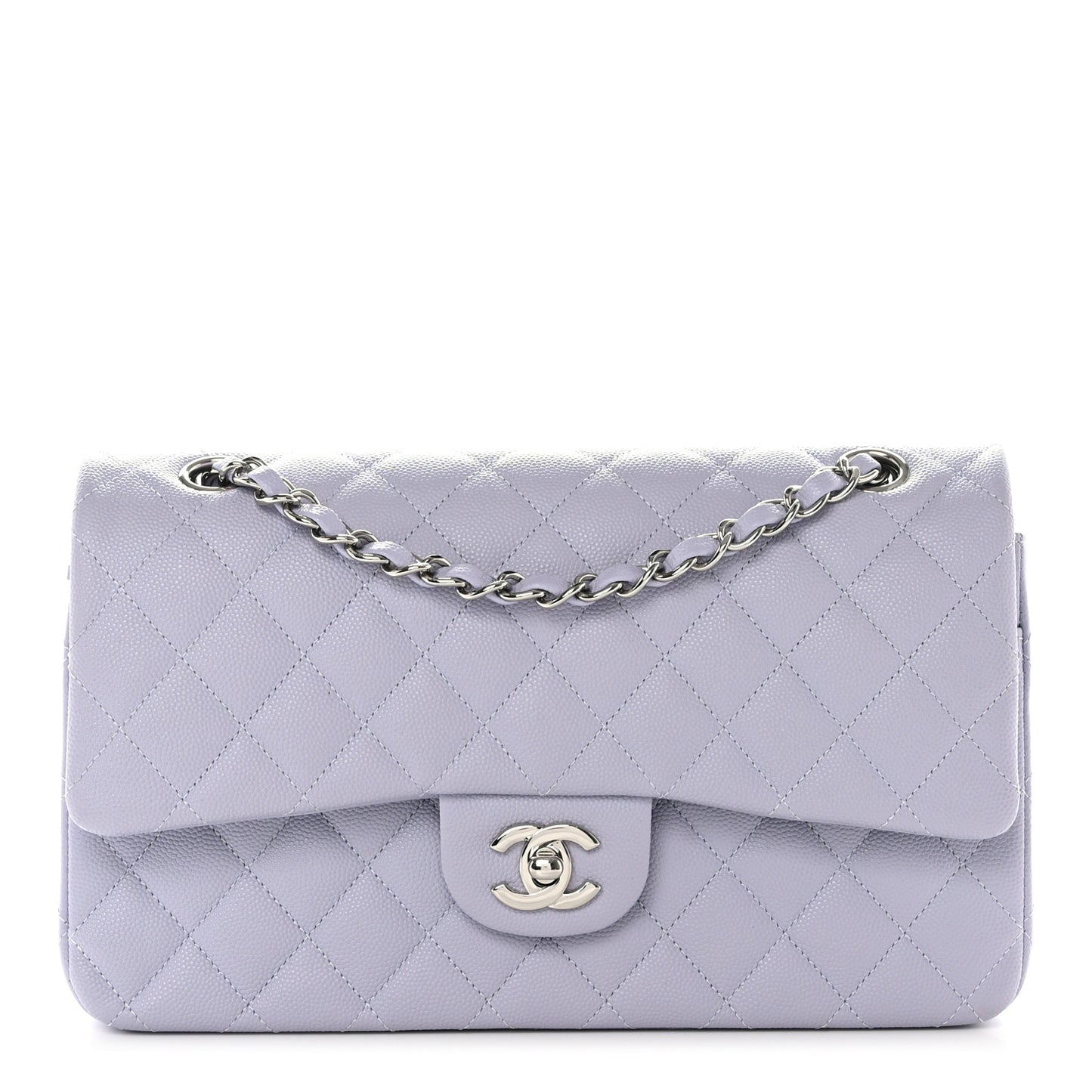 Caviar Quilted Medium Double Flap Light Purple