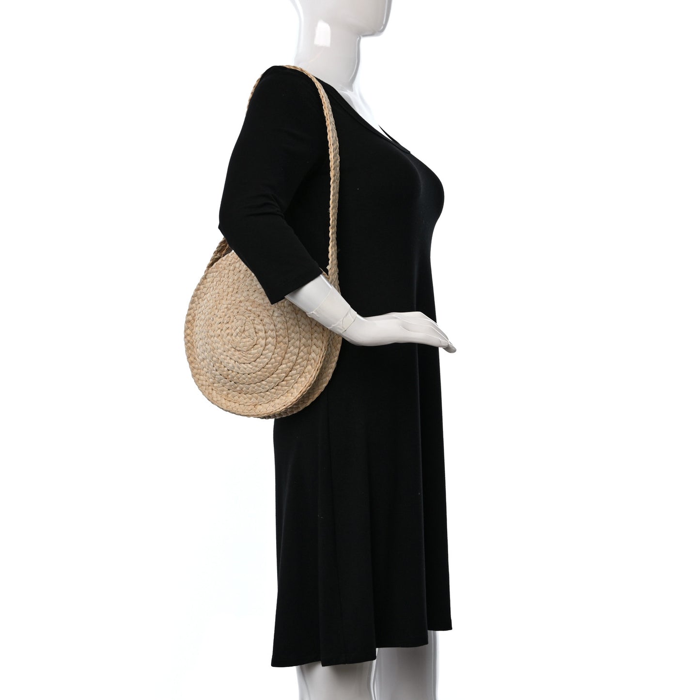 Raffia Calfskin Small Round Bag Natural Tan