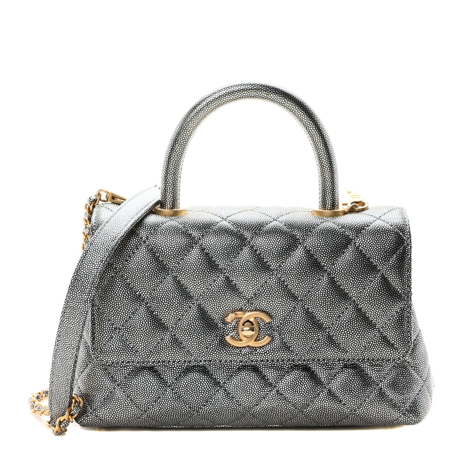 Chanel Metallic Caviar Quilted Mini Coco Handle Flap Silver 1 of 10