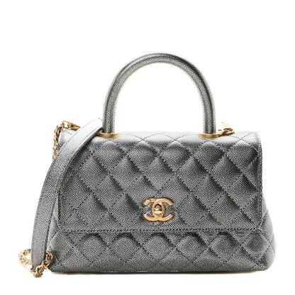 Chanel Metallic Caviar Quilted Mini Coco Handle Flap Silver 1 of 10
