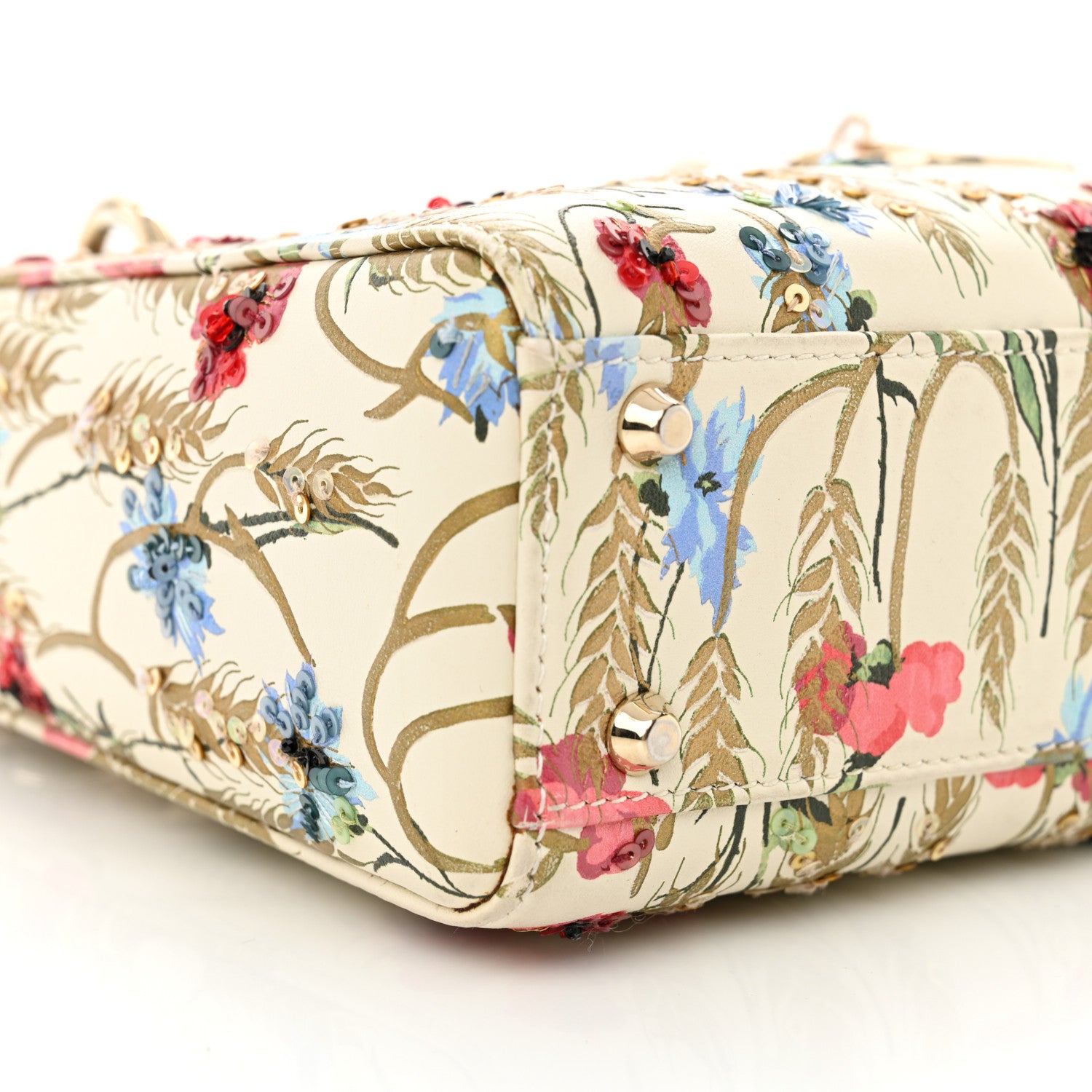 Christian Dior Calfskin Hibiscus Printed Embroidered Mini Lady Dior Beige Multicolor 9 of 14
