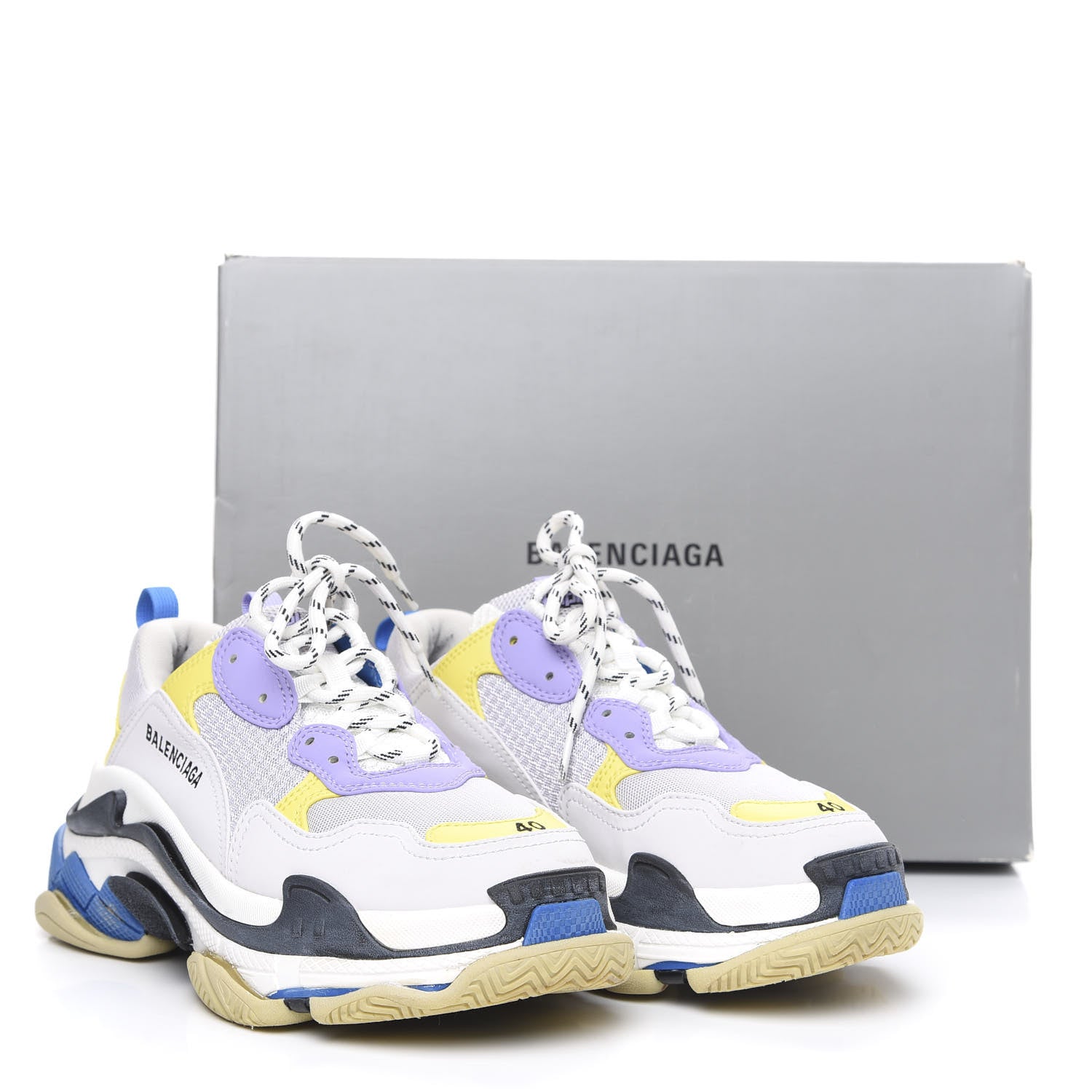 Balenciaga Fabric Mesh Womens Triple S Sneakers 40 White Purple Yellow 13 of 13