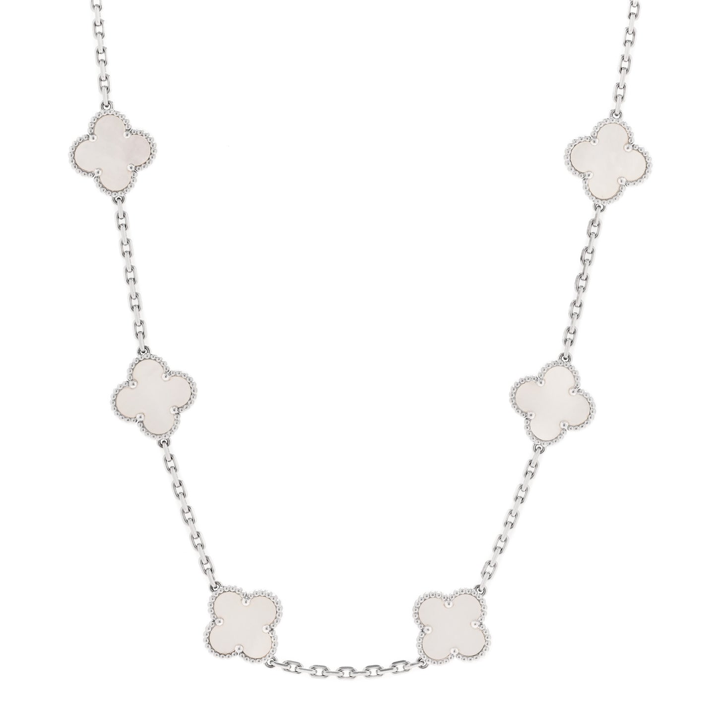 18K White Gold Mother of Pearl 10 Motifs Vintage Alhambra Necklace