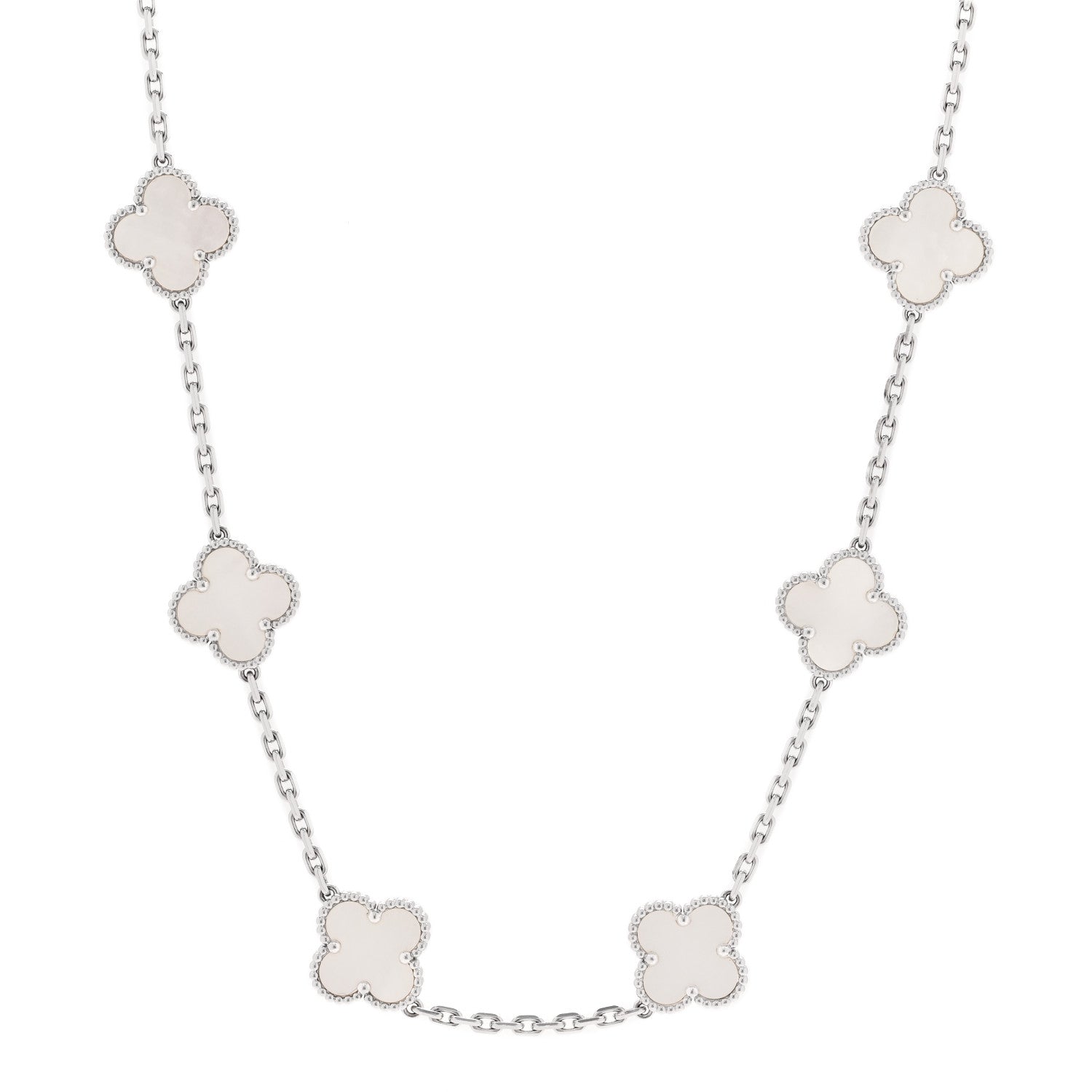Van Cleef & Arpels 18K White Gold Mother of Pearl 10 Motifs Vintage Alhambra Necklace 1 of 5