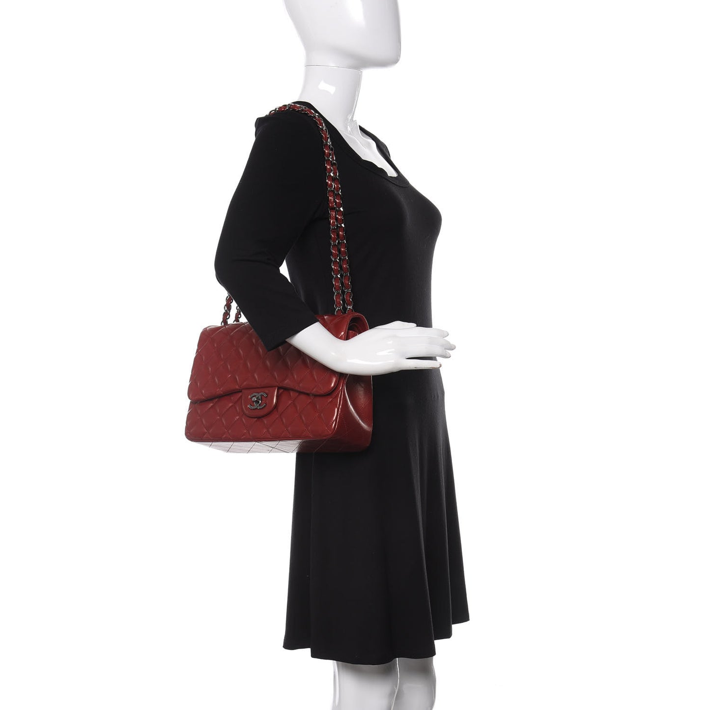 Lambskin Quilted Jumbo Double Flap Dark Red