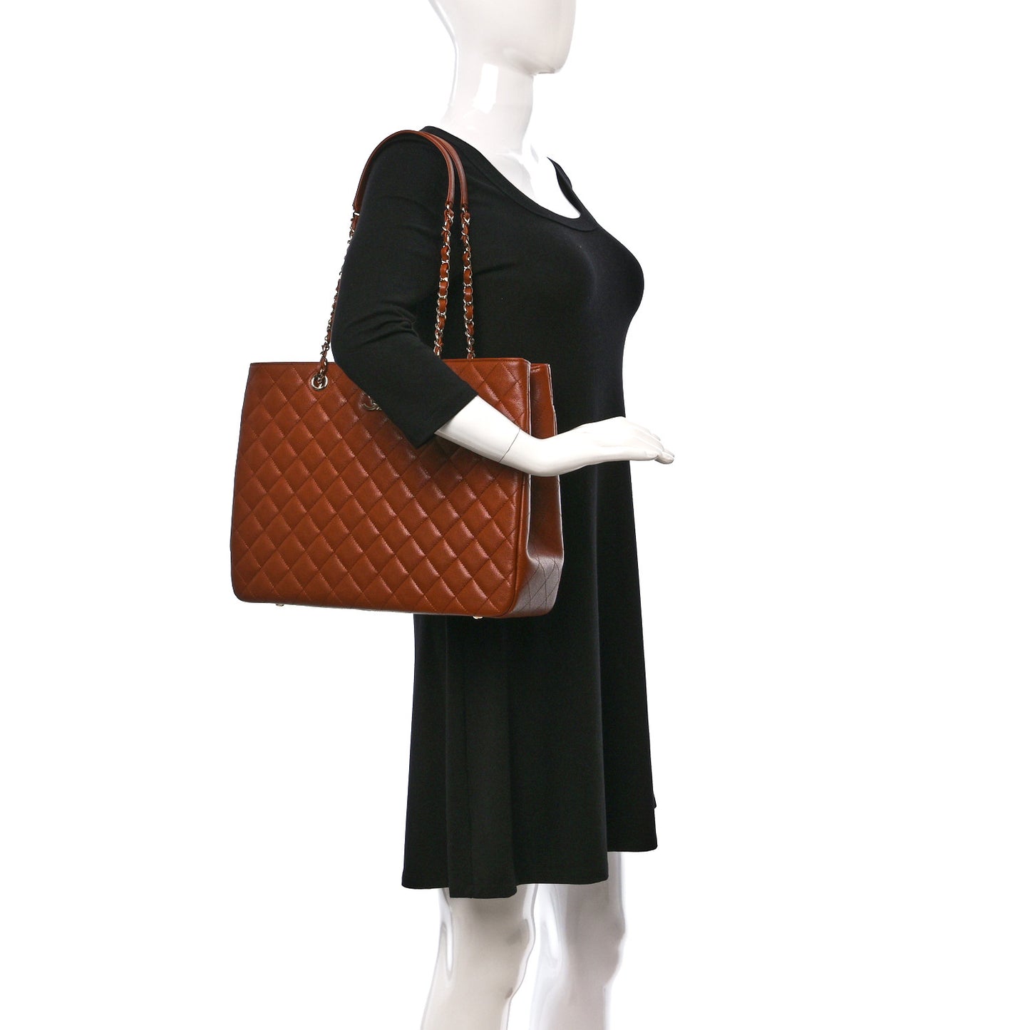 Caviar Quilted Large CC Shopping Tote Brown
