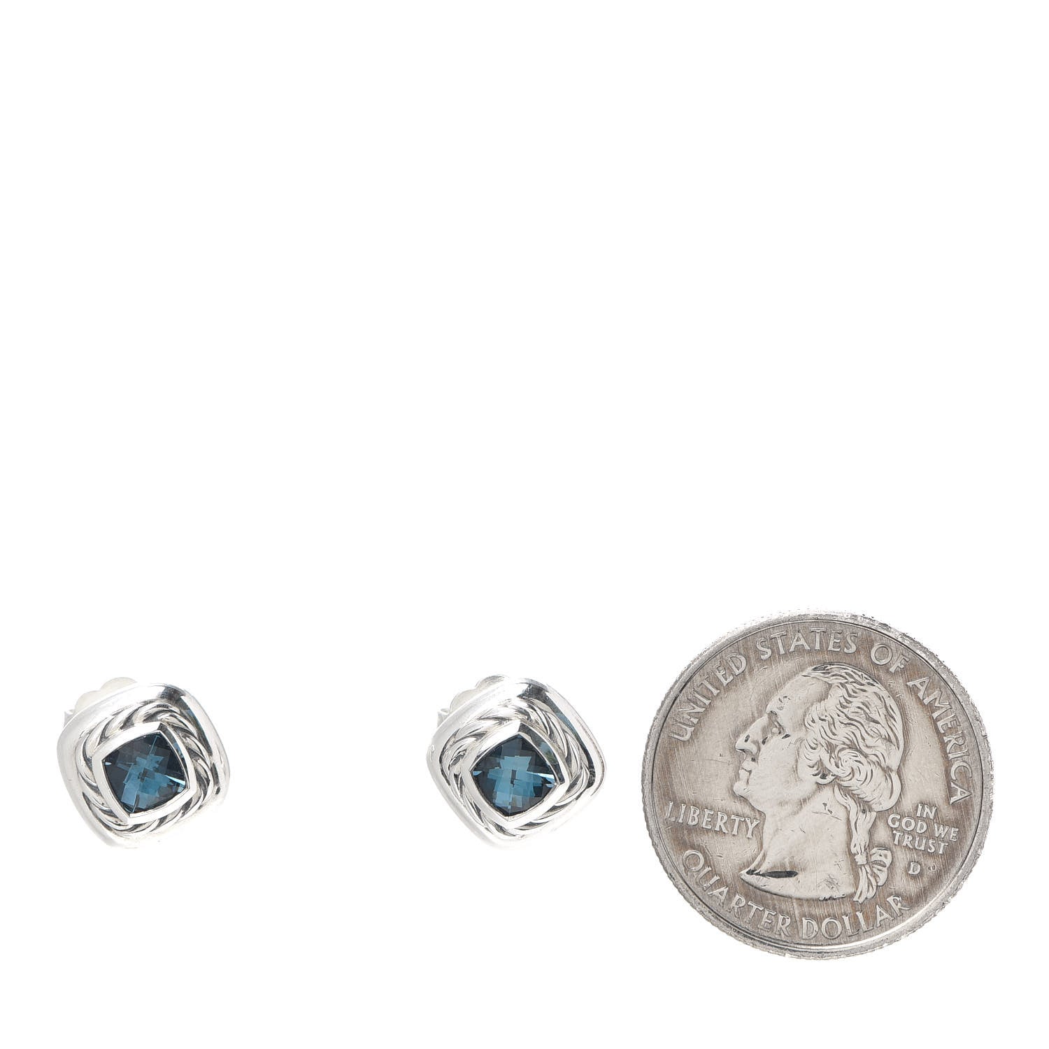 David Yurman Sterling Silver Hampton Blue Topaz 5mm Cable Classics Stud Earrings 2 of 5