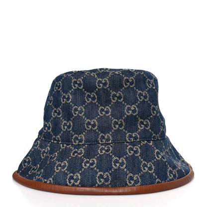 Gucci Washed Jacquard Denim Nappa GG Monogram Oscar Bucket Hat L Denim Cuir 3 of 7