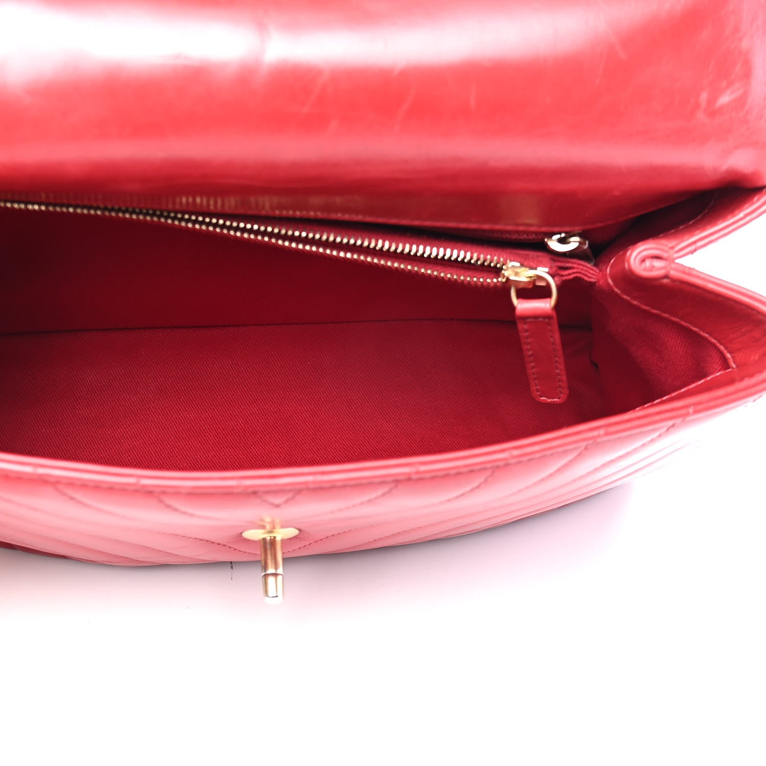 Chanel Calfskin Chevron Quilted Large Coco Handle Flap Red 5 of 11