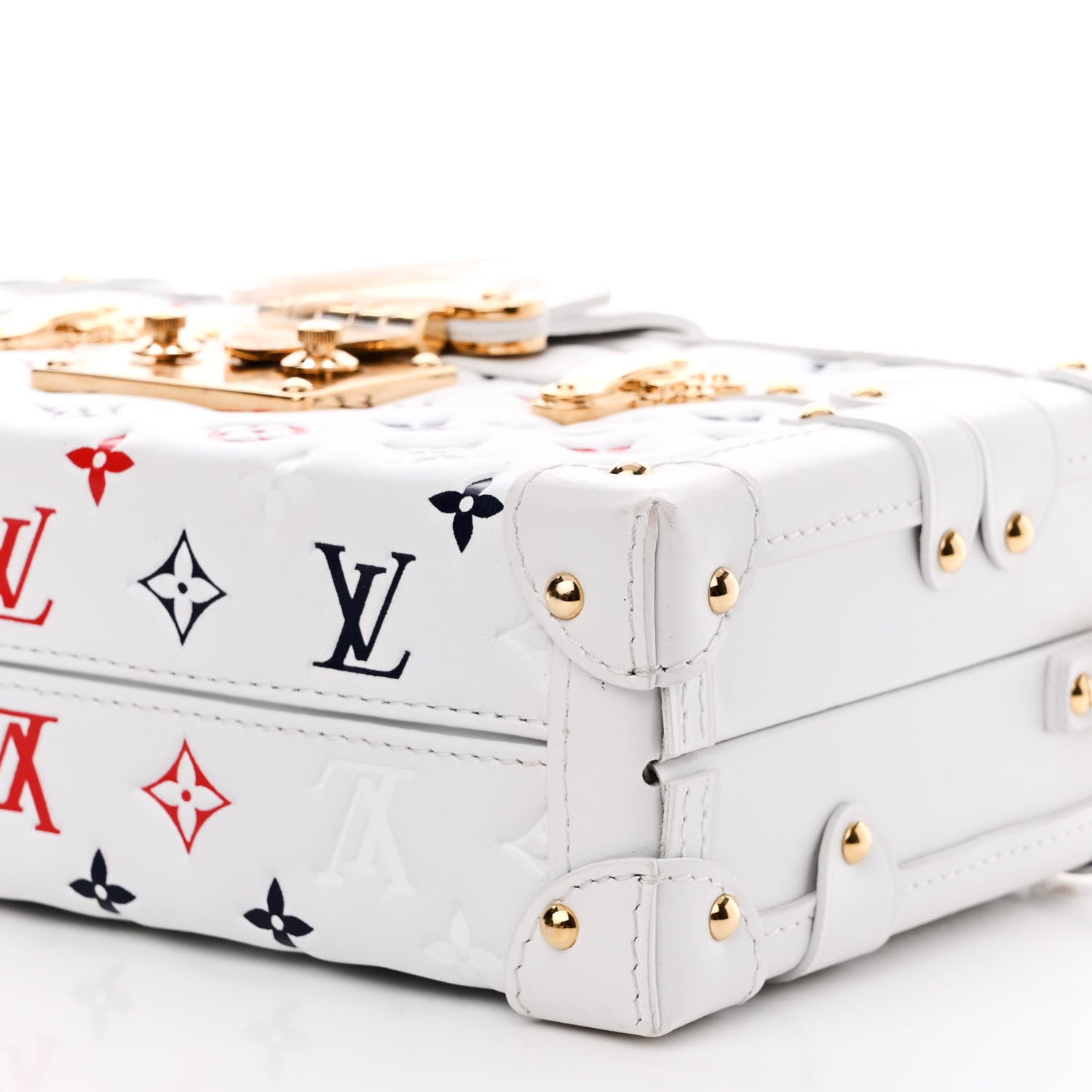 Louis Vuitton Lambskin Embossed Monogram Petite Malle Red White Blue 9 of 10