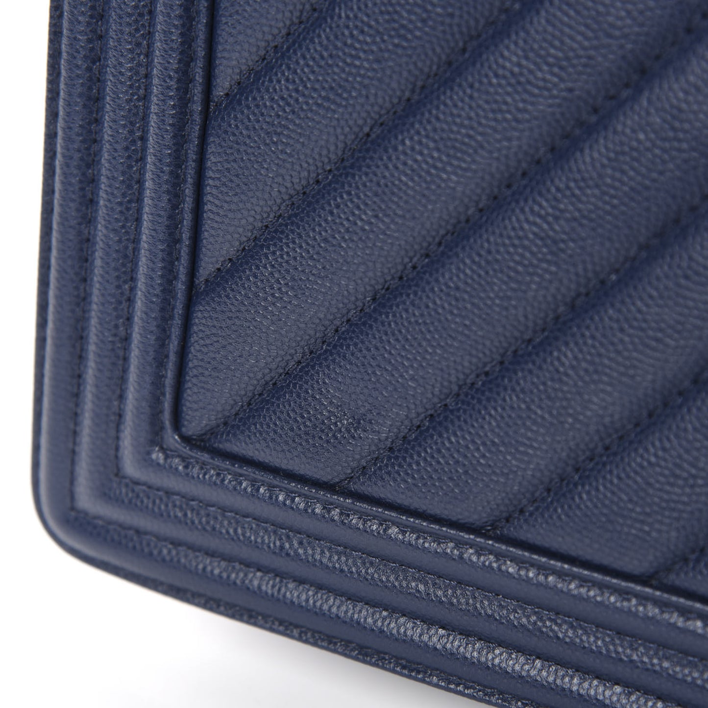 Caviar Chevron Quilted New Medium Boy Flap Dark Navy Blue