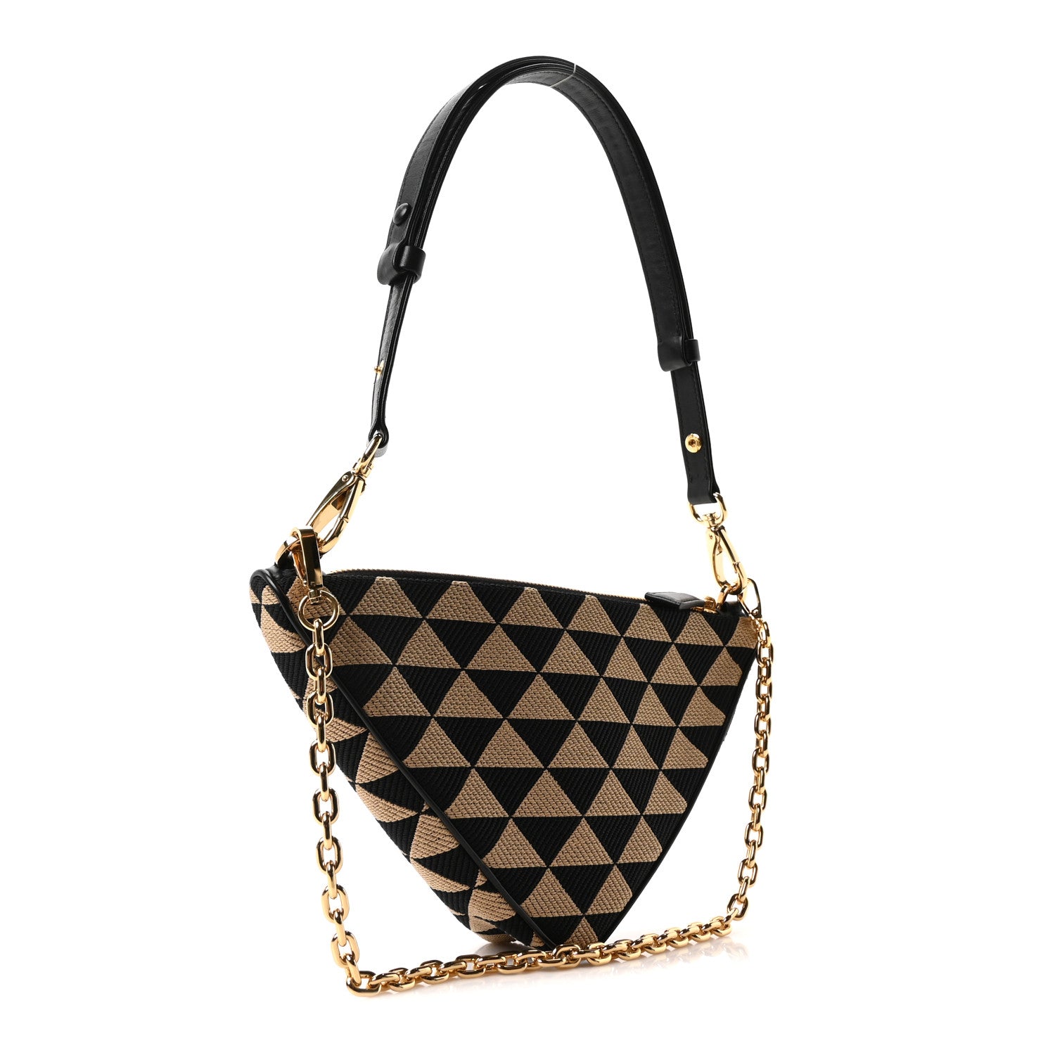 Prada Jacquard Calfskin Triangolo Symbole Embroidered Mini Triangle Double Bag Black Corda 3 of 16