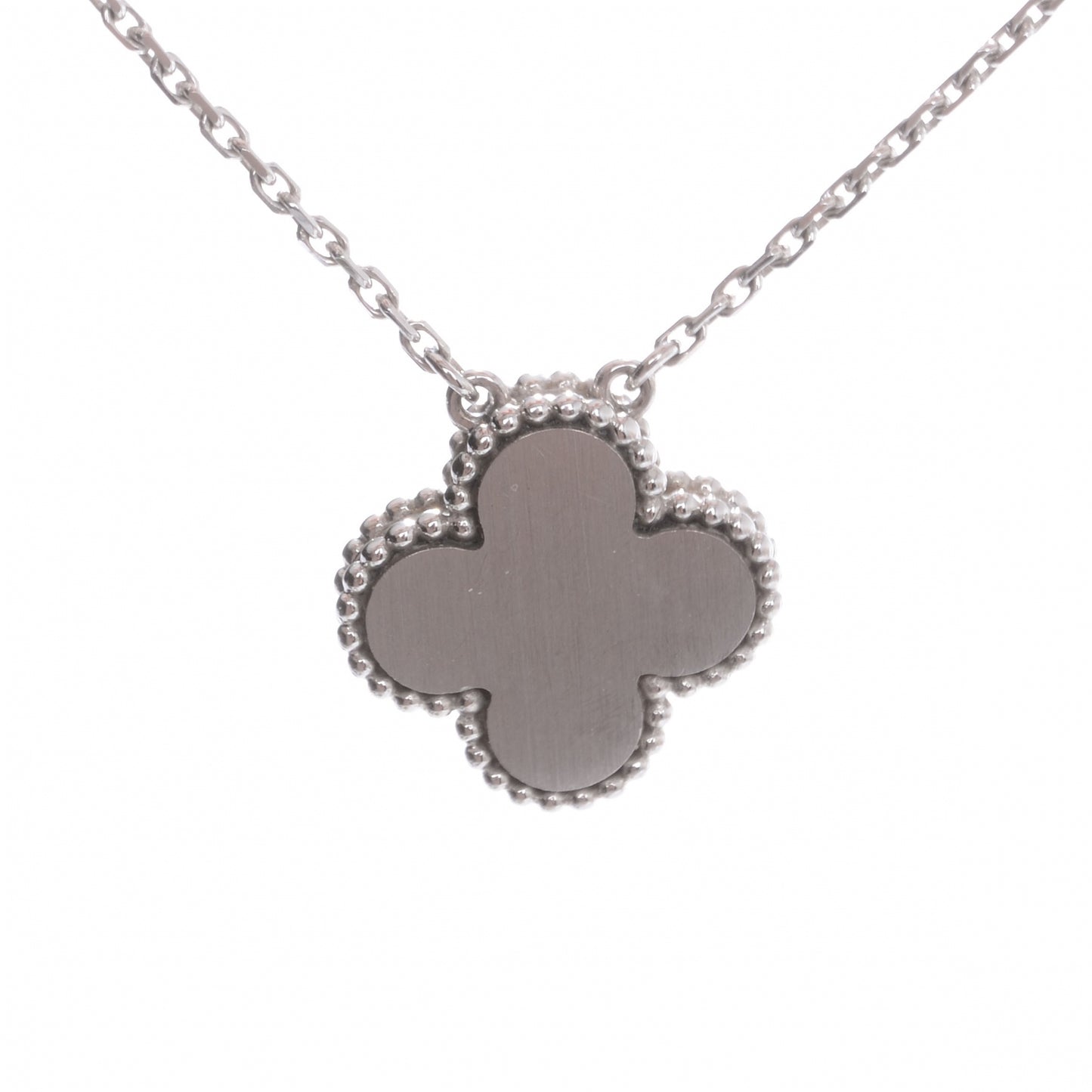 18K White Gold Mother of Pearl Diamond Single Motif Clover Alhambra Necklace