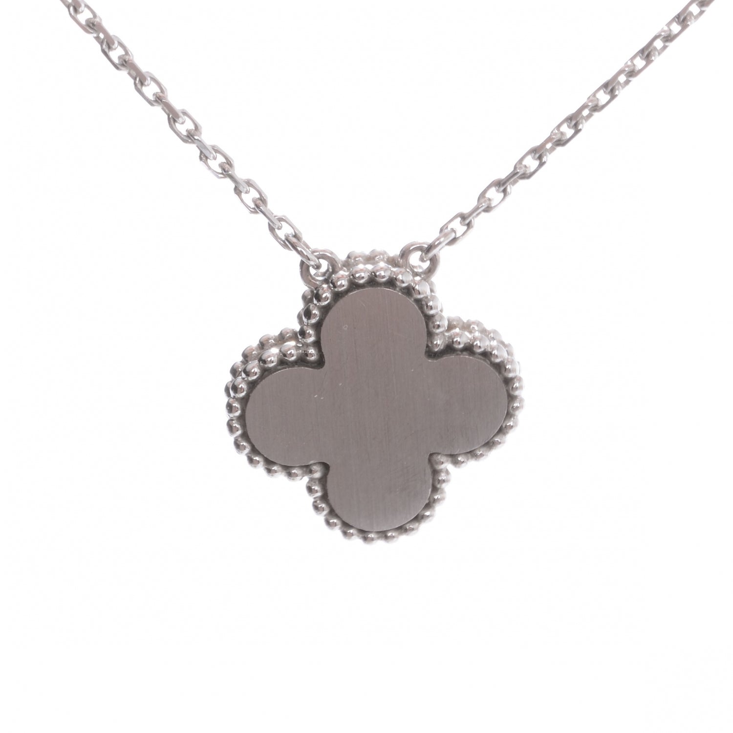 Van Cleef & Arpels 18K White Gold Mother of Pearl Diamond Single Motif Clover Alhambra Necklace 5 of 10