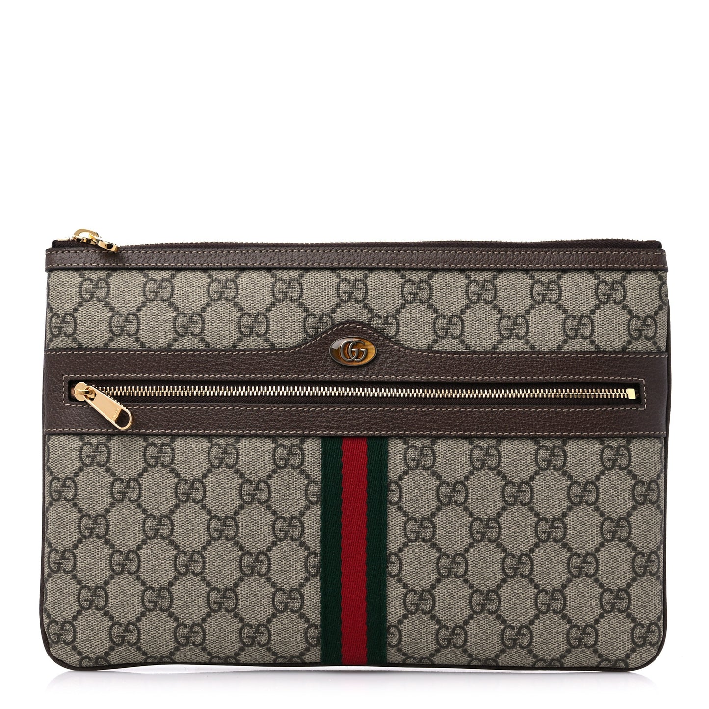 GG Supreme Monogram Large Ophidia Pouch Clutch Brown