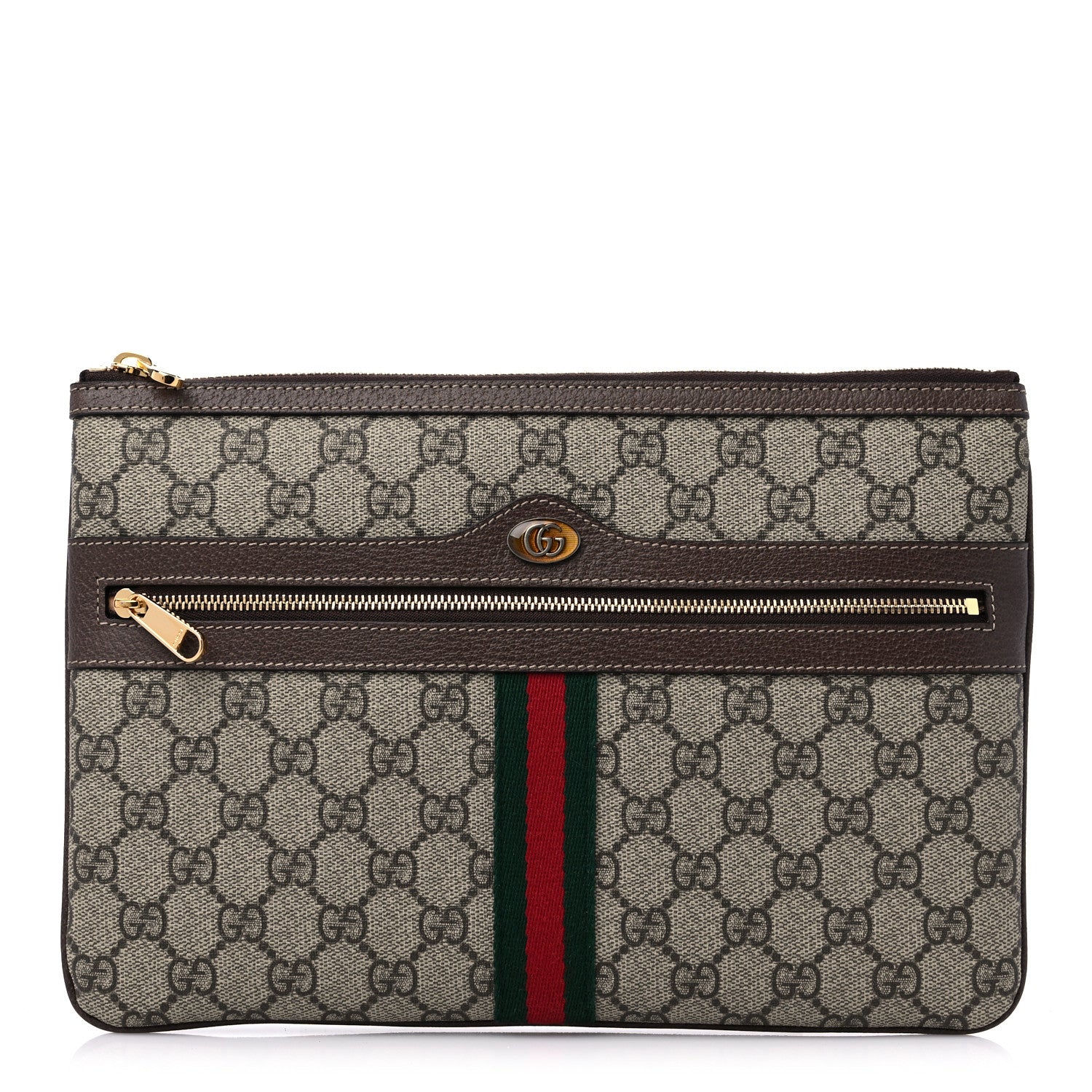 Gucci GG Supreme Monogram Large Ophidia Pouch Clutch Brown 1 of 9