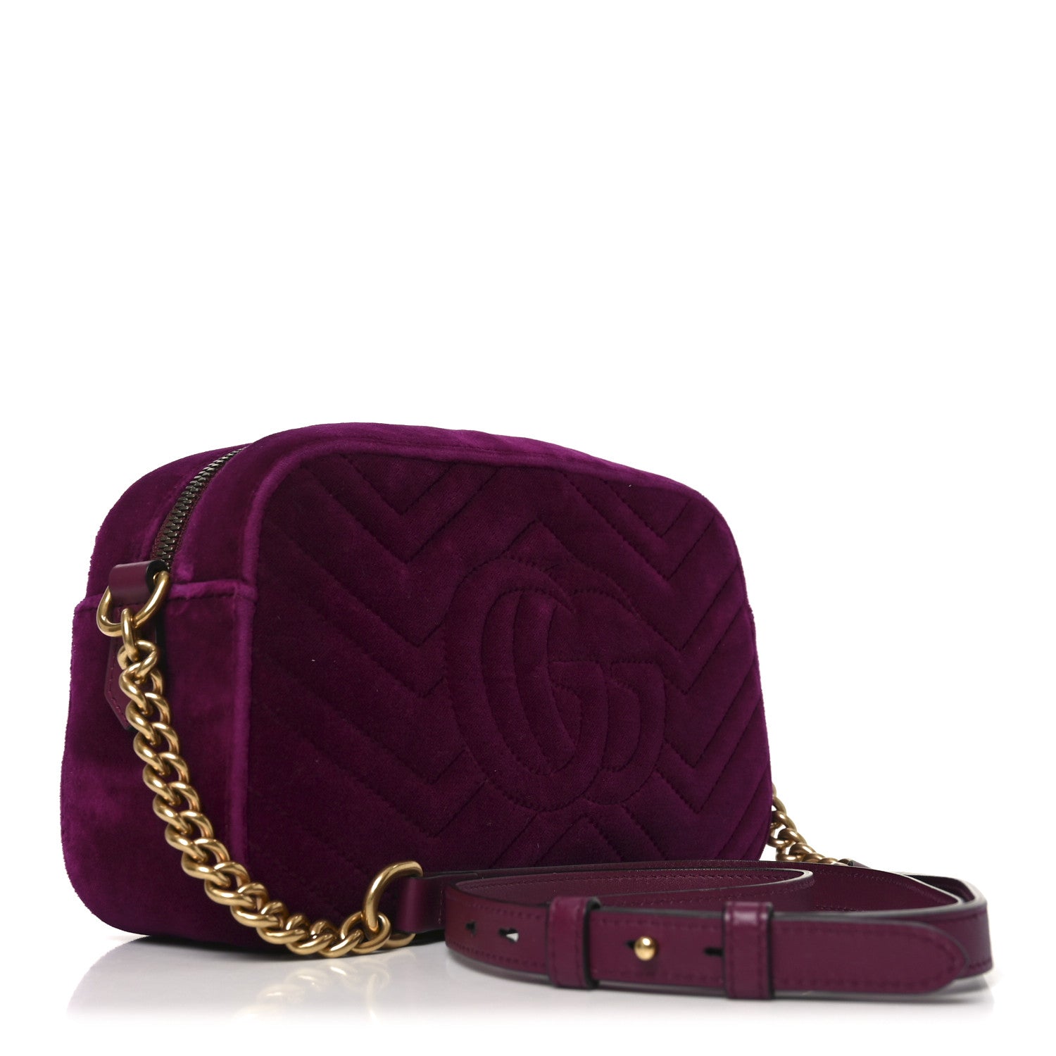 Gucci Velvet Matelasse Small GG Marmont Chain Shoulder Bag Fuchsia Violet Cyclamen 3 of 11