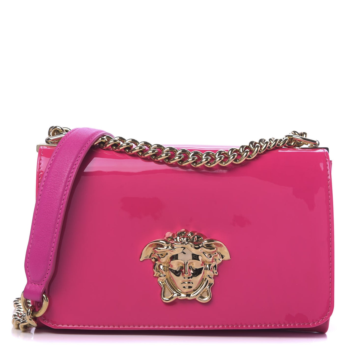Patent Palazzo Medusa Chain Shoulder Bag Pink