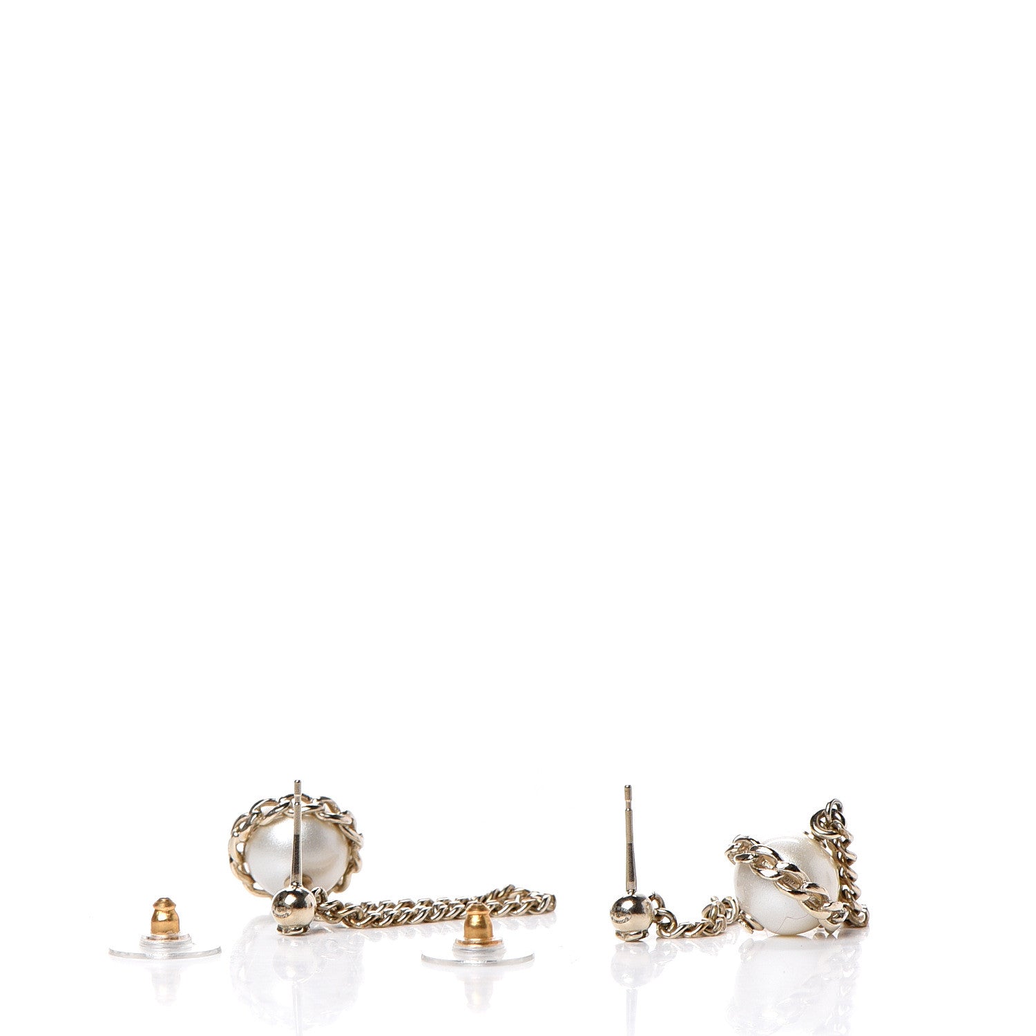 Chanel Metal Resin Pearl Star CC Drop Earrings Gold 3 of 5