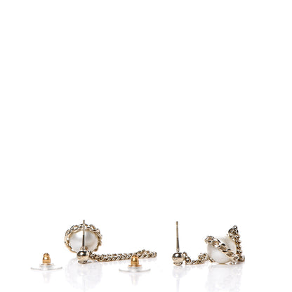 Chanel Metal Resin Pearl Star CC Drop Earrings Gold 3 of 5