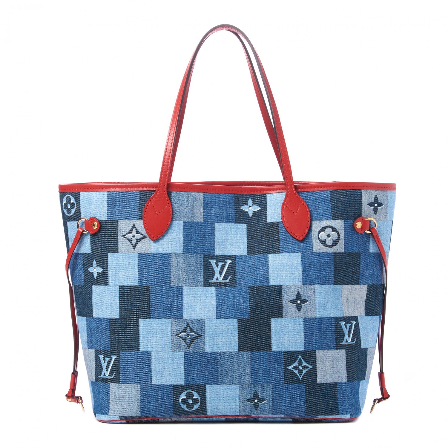 Louis Vuitton Denim Damier Monogram Patchwork Neverfull Blue Rouge 1 of 9