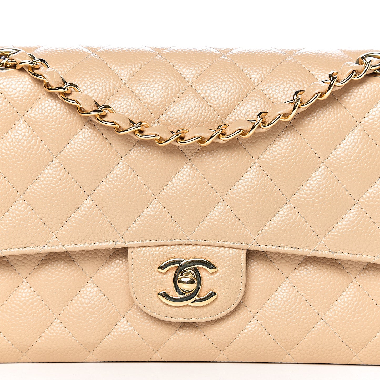 Caviar Quilted Medium Double Flap Beige Clair