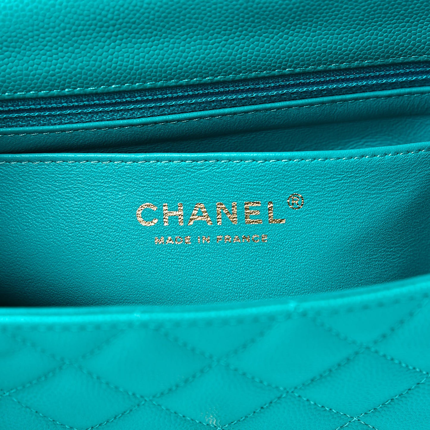 Caviar Quilted Mini Rectangular Flap Turquoise
