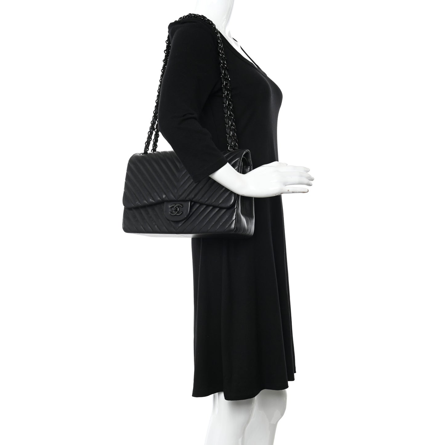 Lambskin Chevron Quilted Jumbo Double Flap So Black