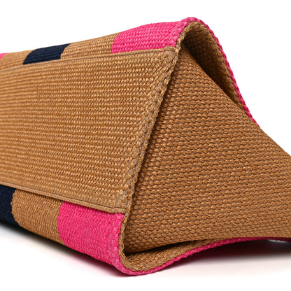 Chanel Straw Raffia Calfskin Striped Medium Deauville Tote Dark Beige Fuchsia Navy Blue 10 of 11