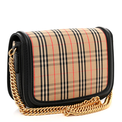 Burberry Smooth Calfskin 1983 Knight Check Link Shoulder Bag Black 3 of 10