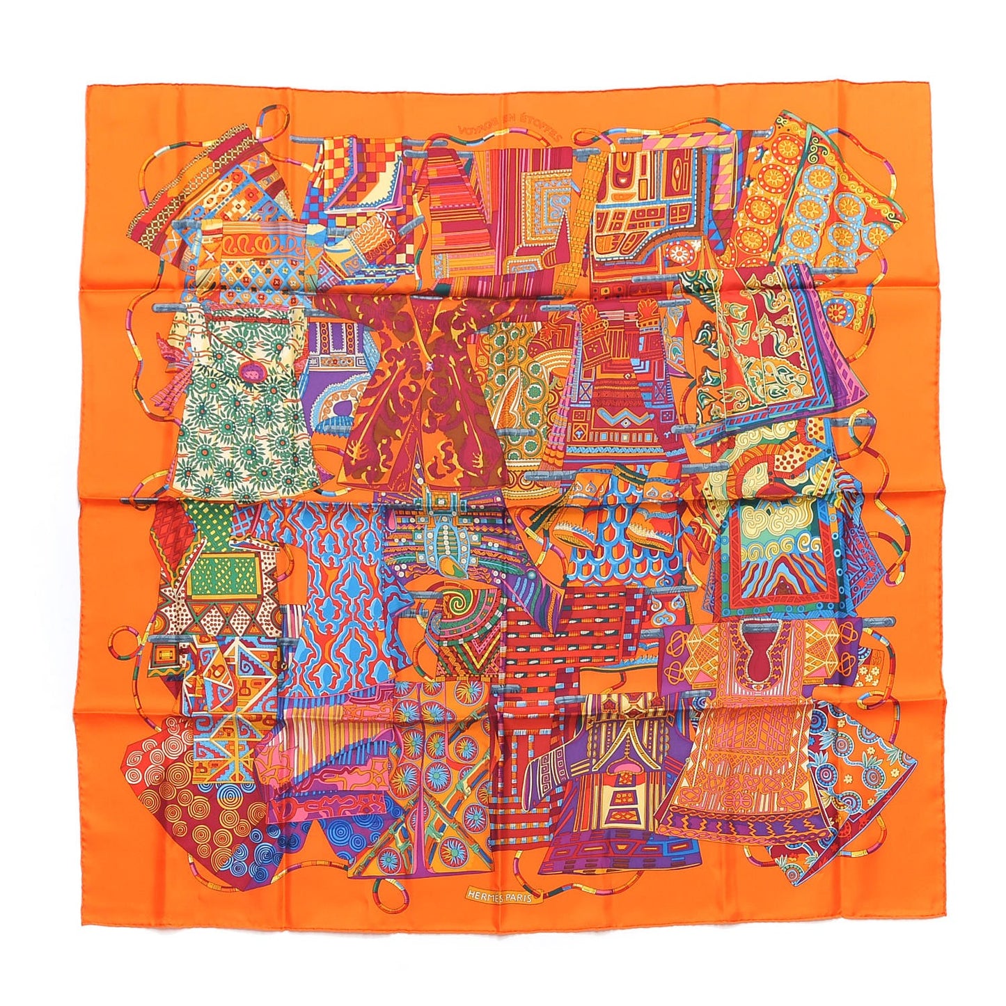 Silk Voyage En Etoffes Scarf 90 Orange Violet Jaune