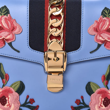 Gucci Calfskin Embroidered Medium Sylvie Top Handle Bag Clear Sky Blue 8 of 10