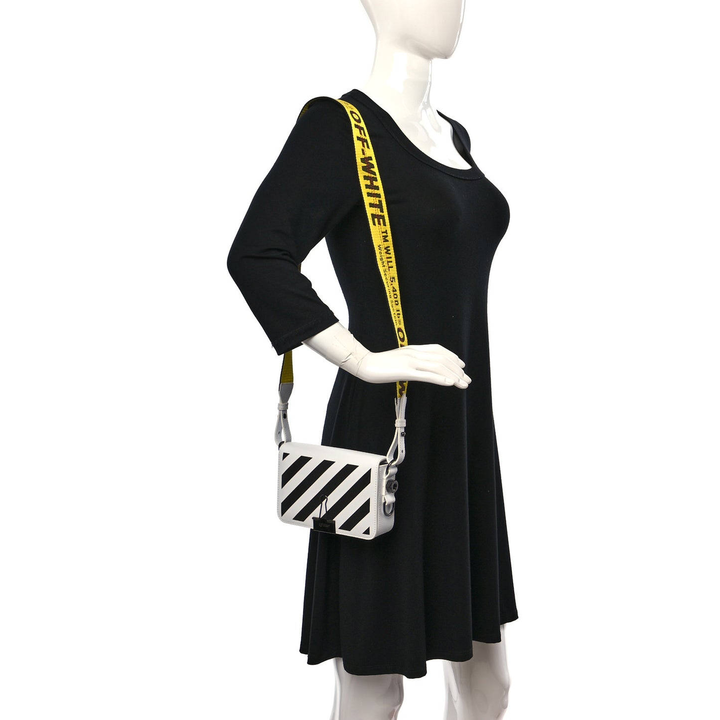 Saffiano Striped Mini Diag Binder Clip Bag White Black Yellow