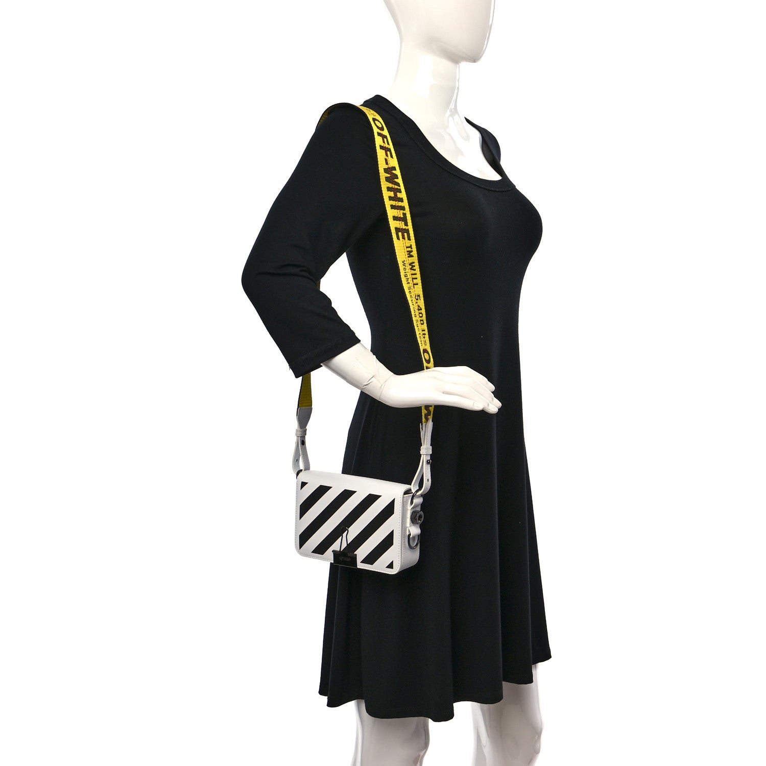 Off-White Saffiano Striped Mini Diag Binder Clip Bag White Black Yellow 2 of 11