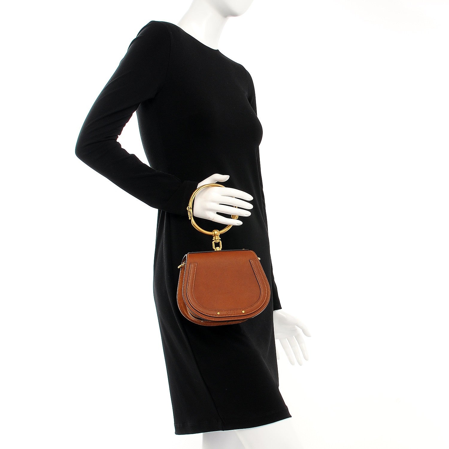 Chloe Calfskin Suede Small Nile Bracelet Bag Caramel 3 of 9