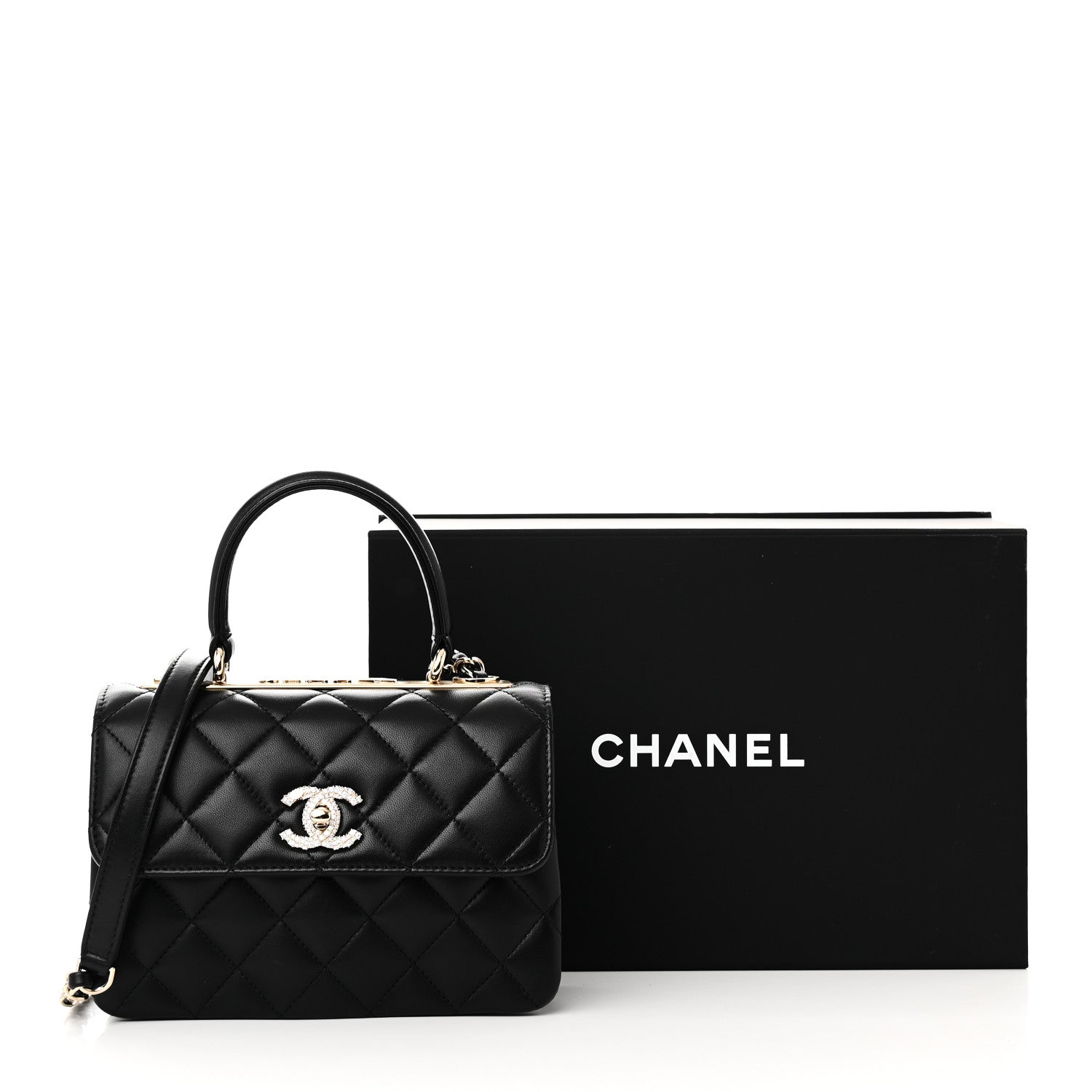 Chanel Lambskin Crystal Quilted Mini Trendy CC Dual Handle Flap Bag Black 11 of 11