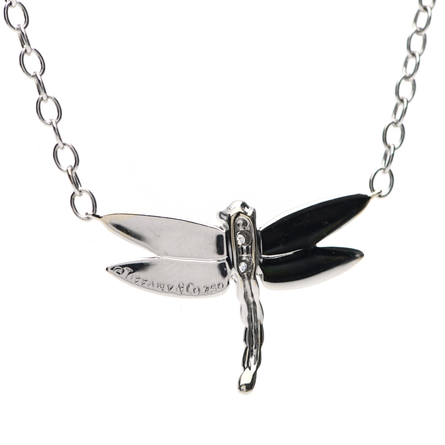 18K White Gold Diamond Pearl Dragonfly Station Necklace