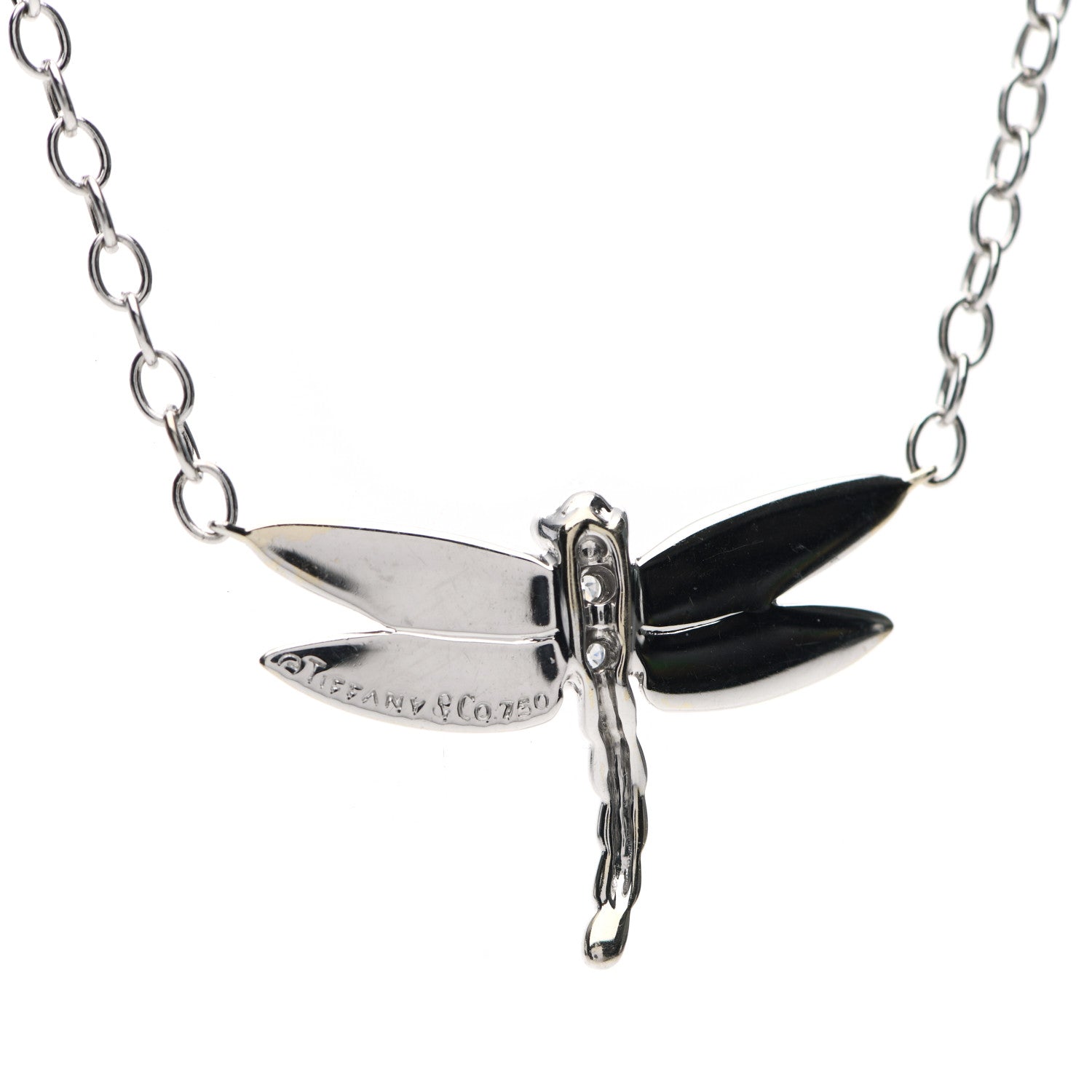Tiffany 18K White Gold Diamond Pearl Dragonfly Station Necklace 6 of 6