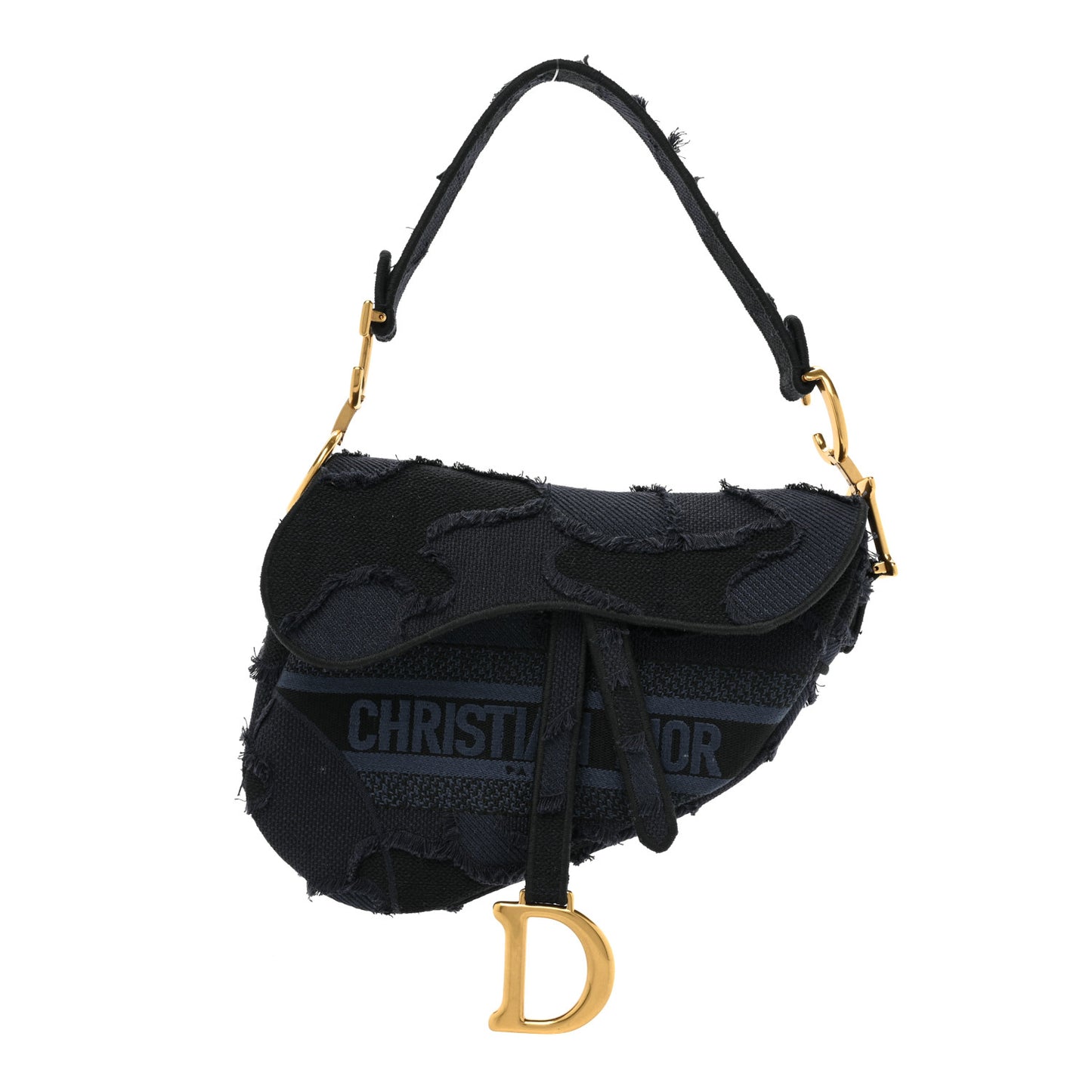 Canvas Embroidered Camouflage Saddle Bag Blue