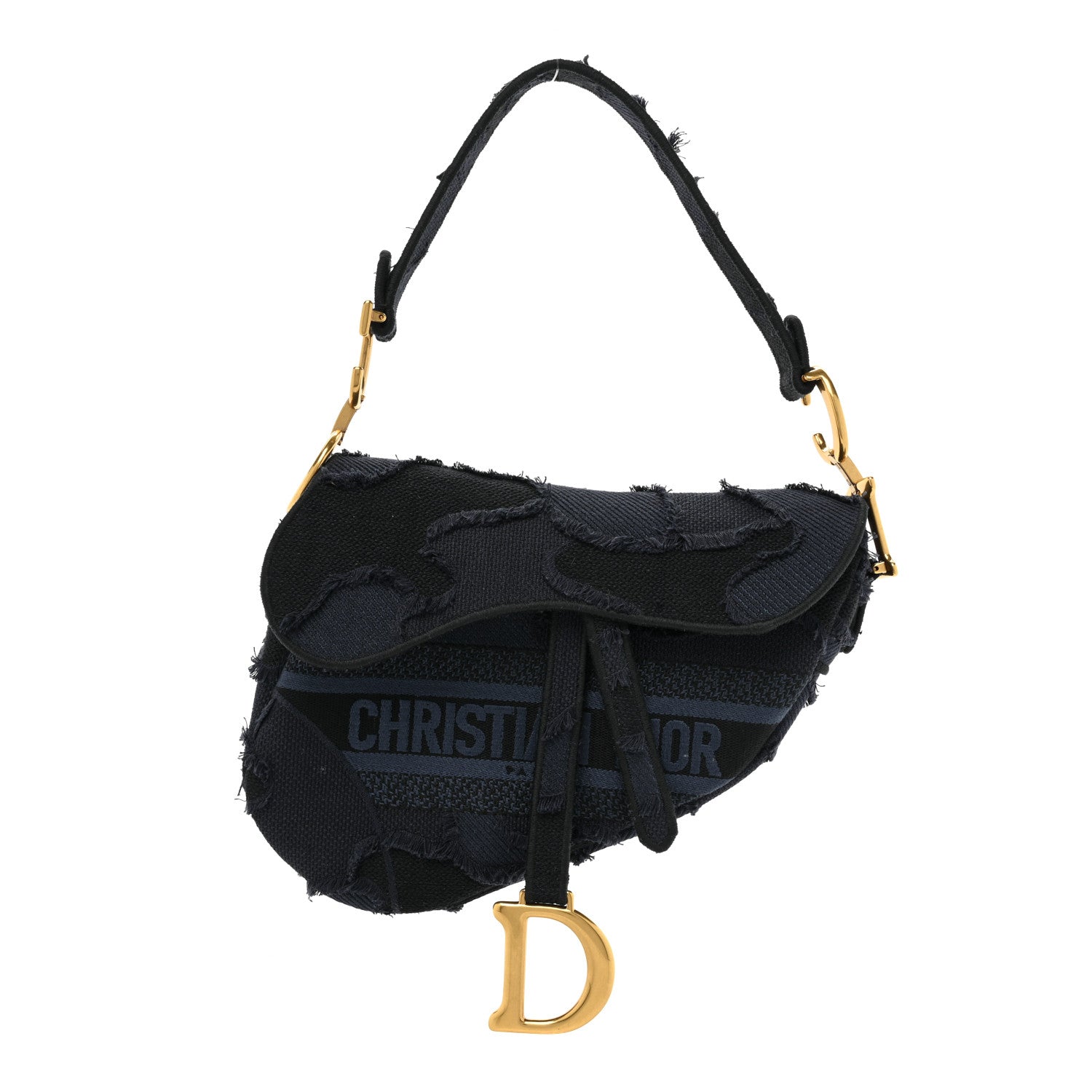 Christian Dior Canvas Embroidered Camouflage Saddle Bag Blue 1 of 10