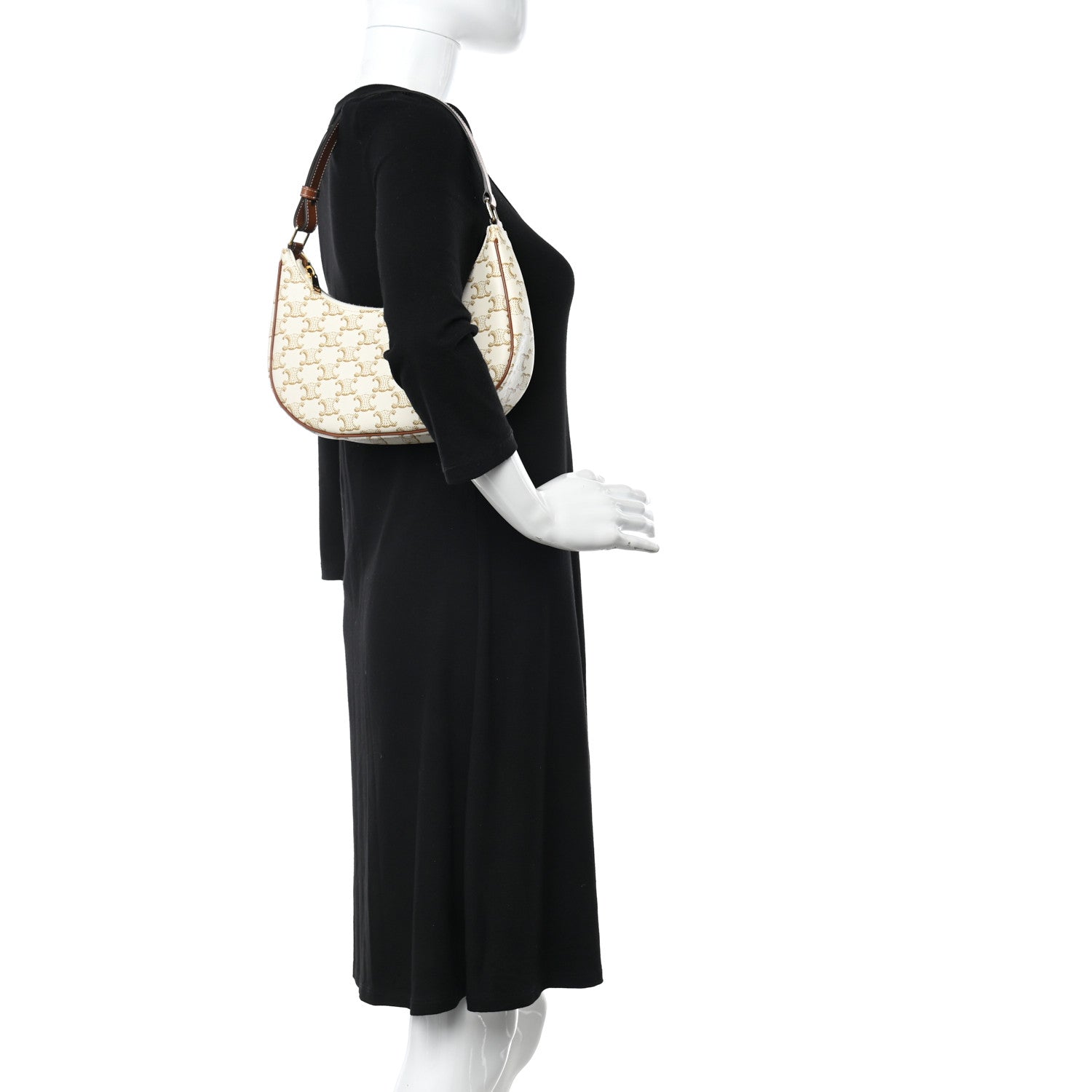 Celine Canvas Calfskin Ava Triomphe Shoulder Bag White 3 of 10