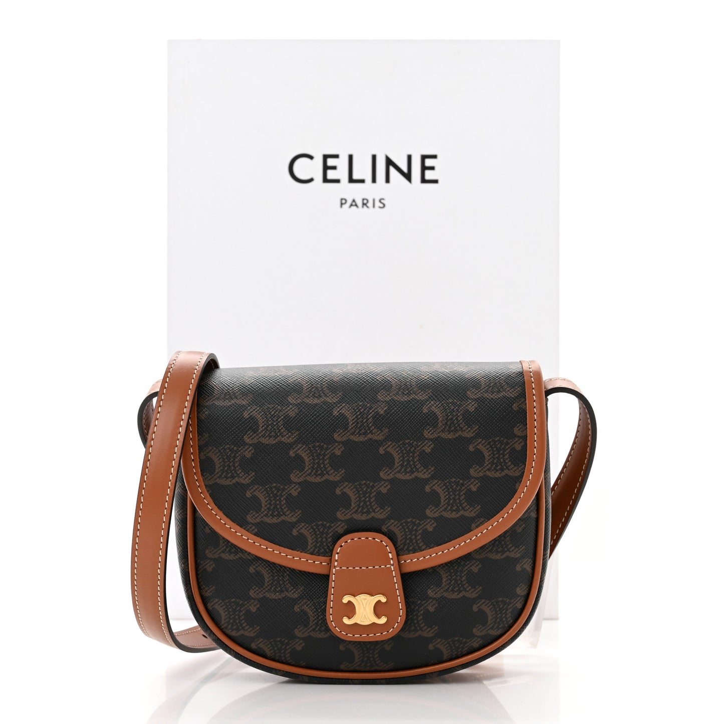 Canvas Calfskin Triomphe Mini Besace Tan