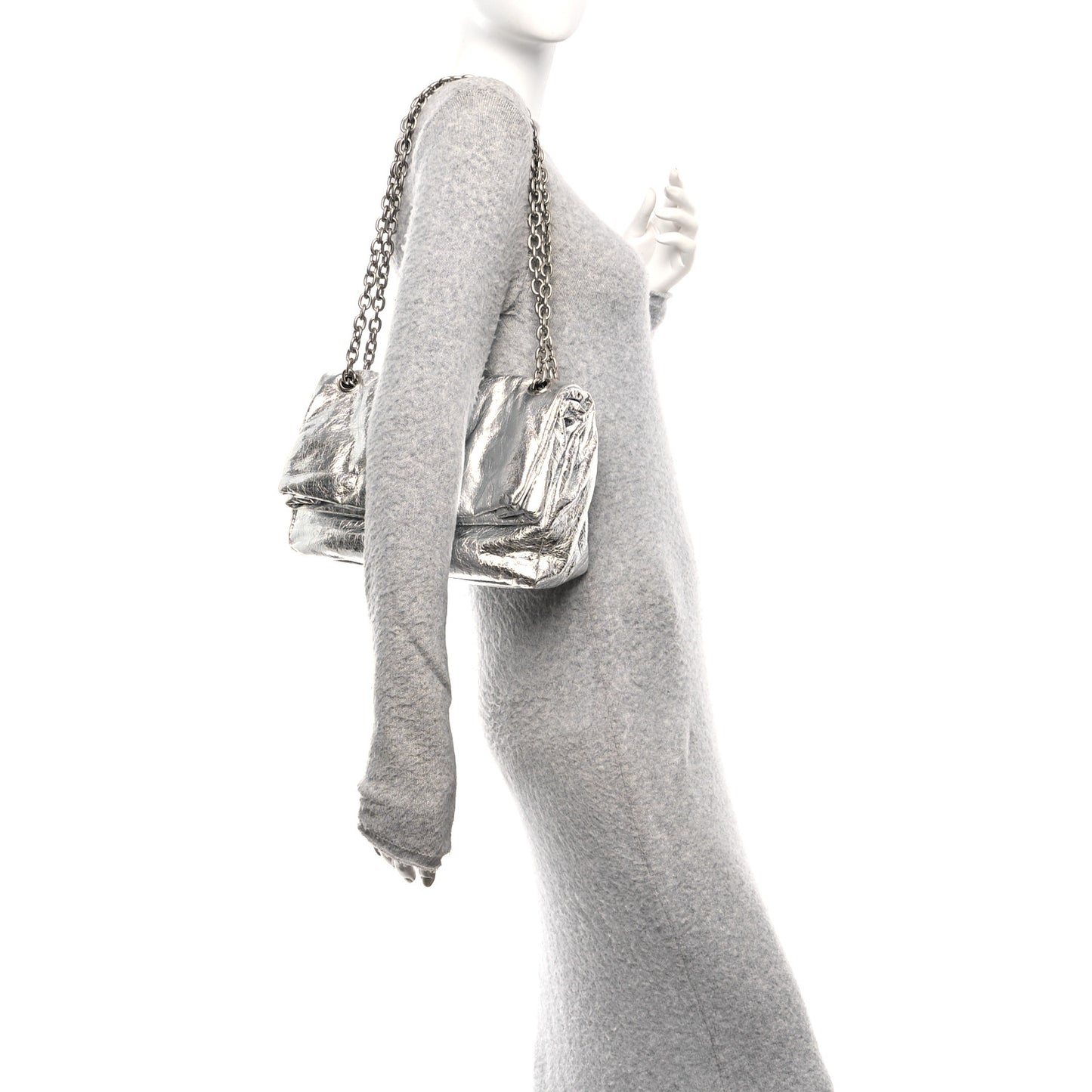 Metallized Arena Calfskin Medium Monaco Chain Shoulder Bag Silver