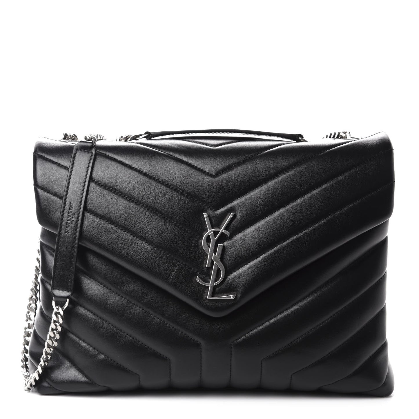 Calfskin Y Quilted Monogram Medium Loulou Chain Satchel Black