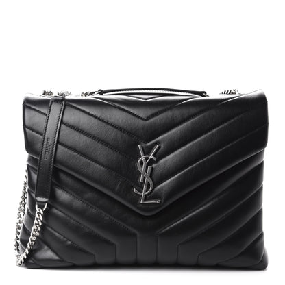 Saint Laurent Calfskin Y Quilted Monogram Medium Loulou Chain Satchel Black 1 of 11