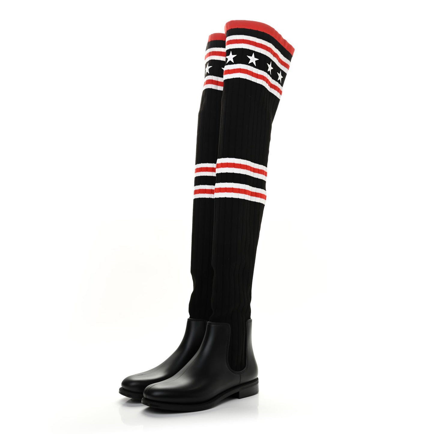 Knit Rubber Storm Over The Knee Boots 36 Black