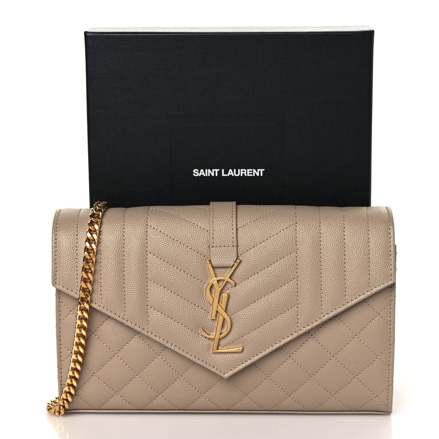 Grain De Poudre Mixed Matelasse Triquilt Monogram Chain Wallet Dark Beige