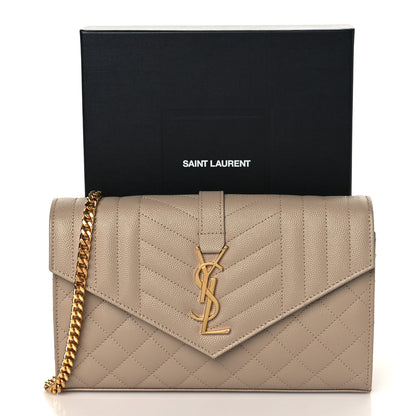 Saint Laurent Grain De Poudre Mixed Matelasse Triquilt Monogram Chain Wallet Dark Beige 10 of 10