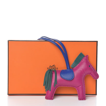 Hermes Milo Lambskin Grigri Rodeo Horse Bag Charm MM Rose Pourpre Malachite Bleu Electrique 4 of 4
