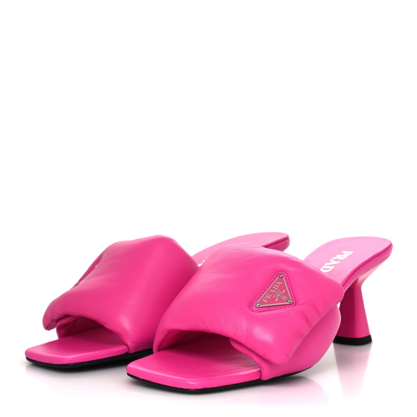 Nappa Soft Padded Metal Triangle Logo 65mm Slide Sandals 40 Begonia Fluo